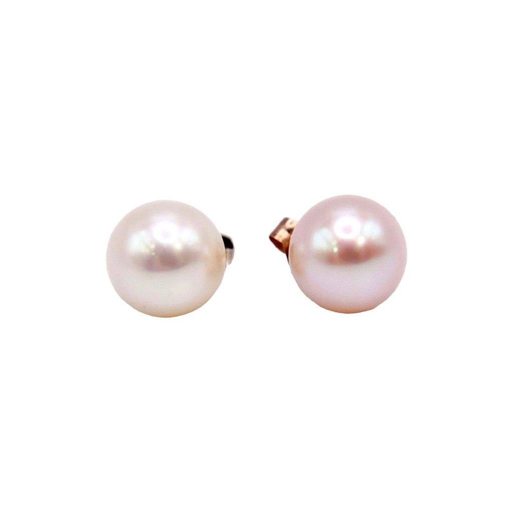 14kt Gold Akoya Estate Rose White Pearl Earrings With Unique Markings